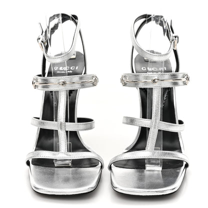 Gucci Nappa Silk High Heel Sandals 37.5 Argento 3 of 11