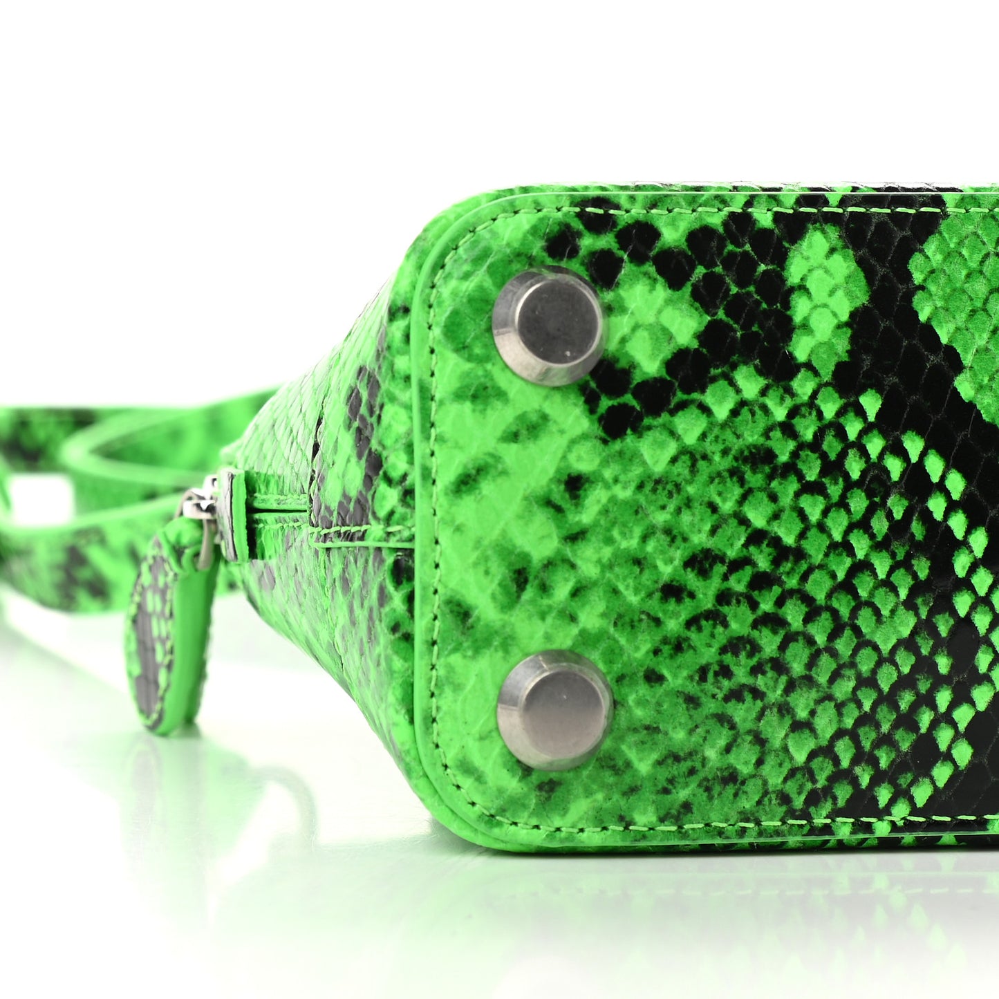 Calfskin Python Effect XXS Ville Top Handle Bag Fluo Green Black