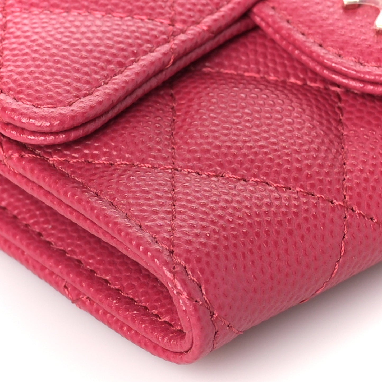Caviar Quilted Flap Card Holder Wallet Fuchsia