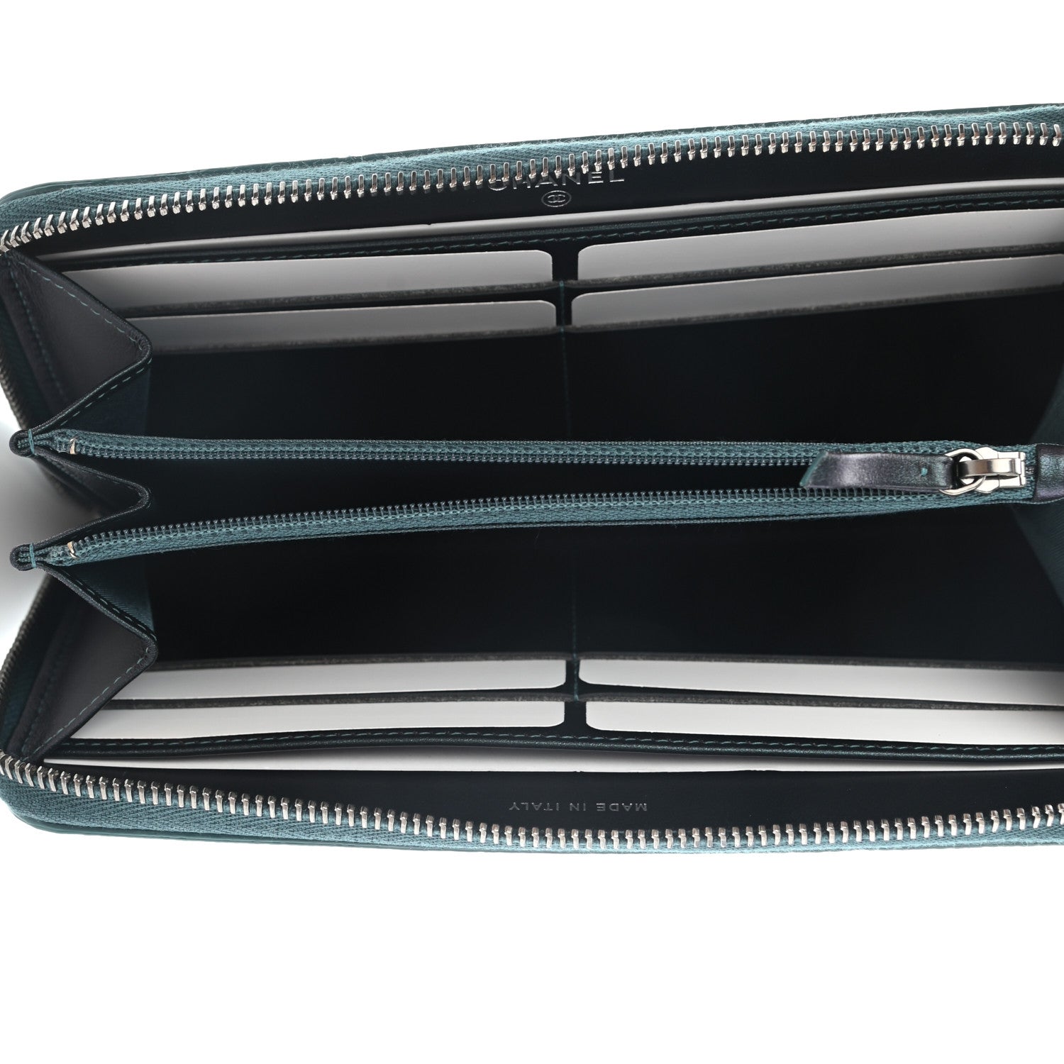 Chanel Iridescent Caviar Quilted Large Filigree Zip Around Wallet Dark Turquoise 5 of 9