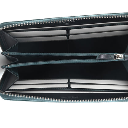 Chanel Iridescent Caviar Quilted Large Filigree Zip Around Wallet Dark Turquoise 5 of 9