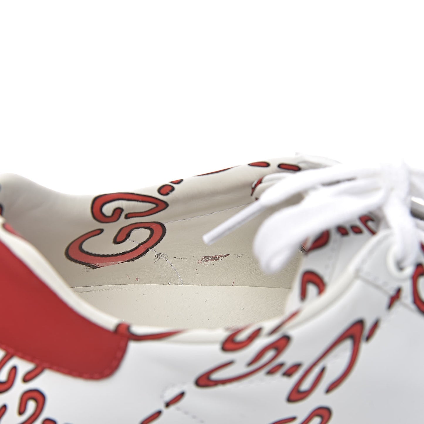 Calfskin GucciGhost Print Womens Ace Sneakers 37 White Hibiscus Red