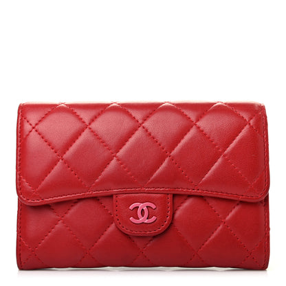 Chanel Lambskin Quilted Small Flap Wallet Red Pink 1 of 8