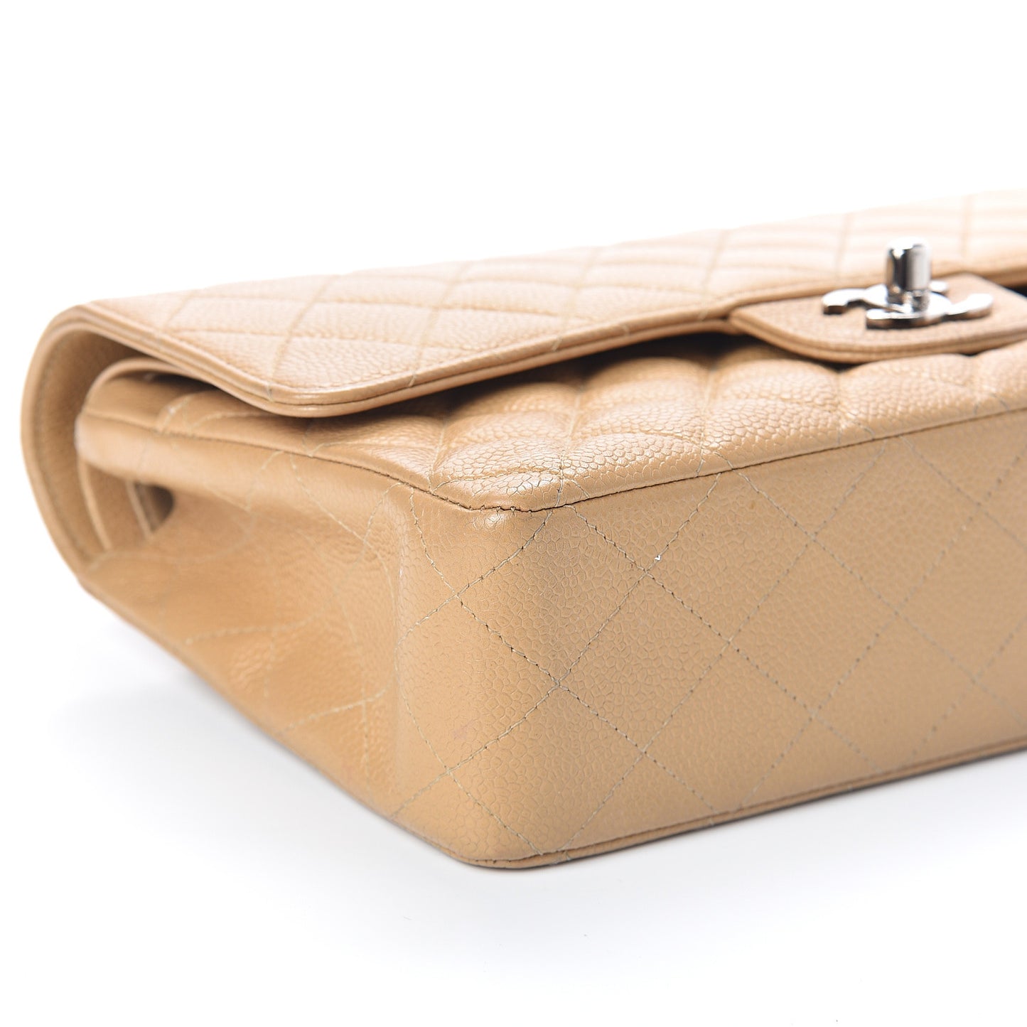 Caviar Quilted Medium Double Flap Beige