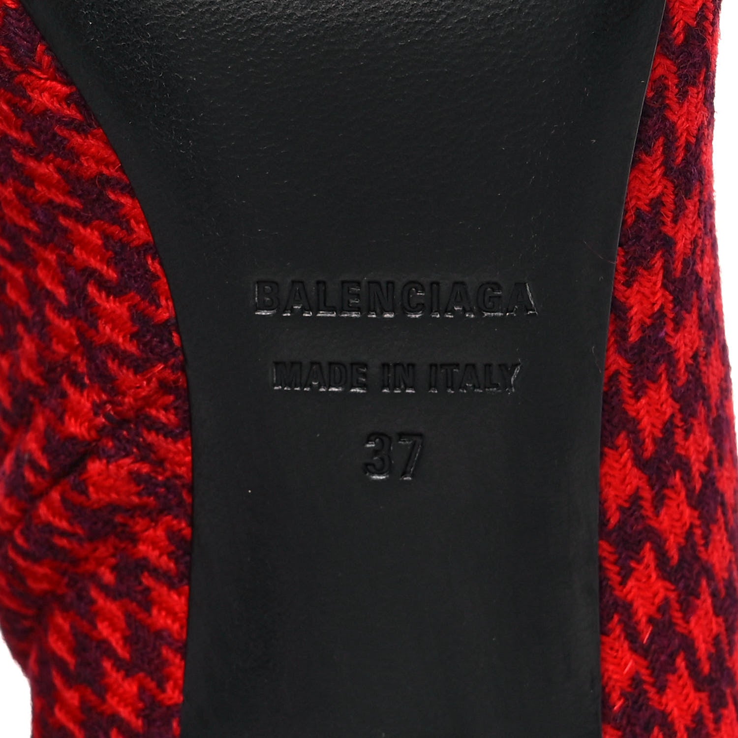 Balenciaga Wool Houndstooth BB Pointy Toe Ankle Booties 37 Red Black Gold 6 of 9