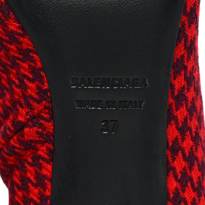 Balenciaga Wool Houndstooth BB Pointy Toe Ankle Booties 37 Red Black Gold 6 of 9
