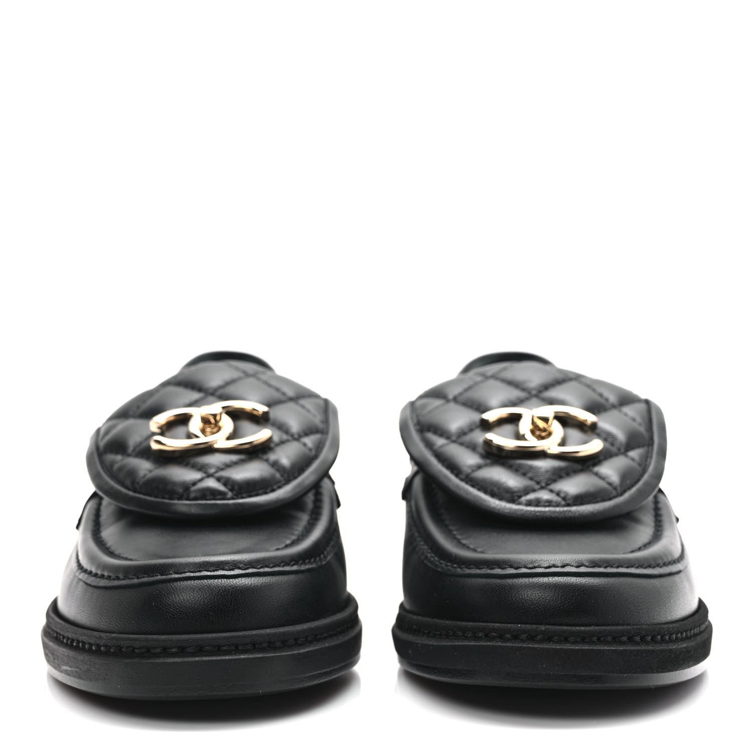 Chanel Lambskin Quilted CC Turnlock Loafers 37.5 Black 2 of 10