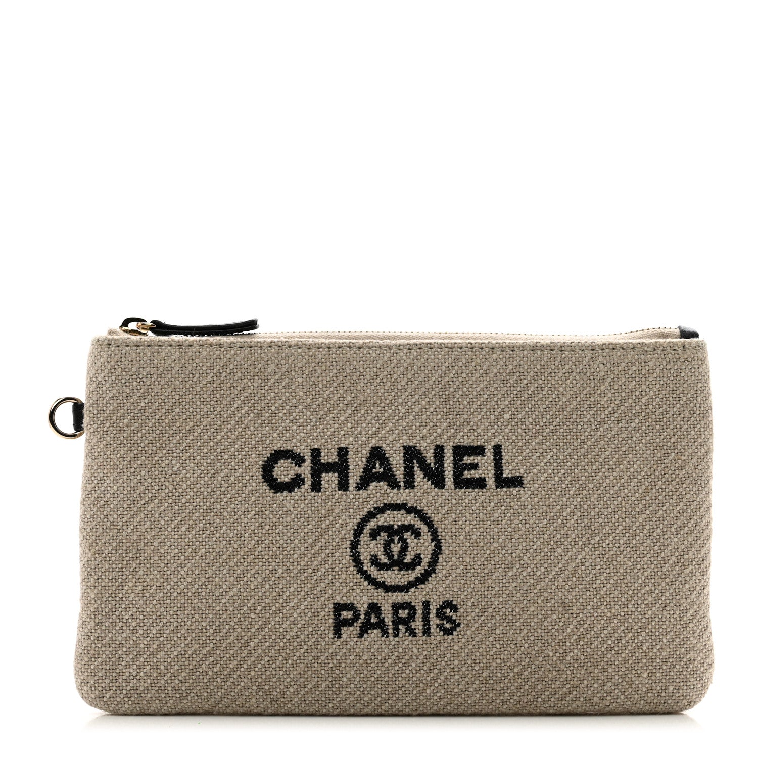 Chanel Mixed Fibers Small Deauville Pouch Beige Black 1 of 5