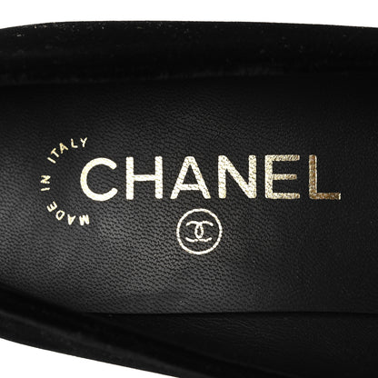 Chanel Velvet Satin Cap Toe Pearl Pumps 38 Black 8 of 8