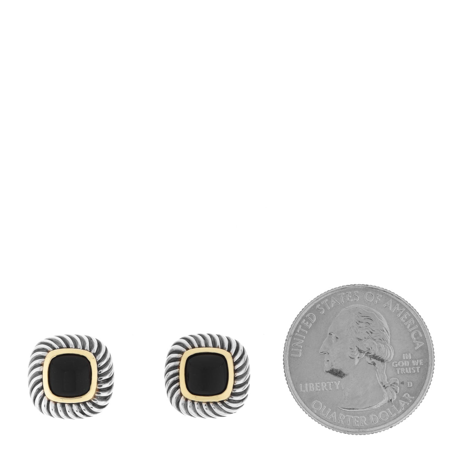David Yurman Sterling Silver 14K Yellow Gold Black Onyx 7mm Albion Earrings 2 of 5