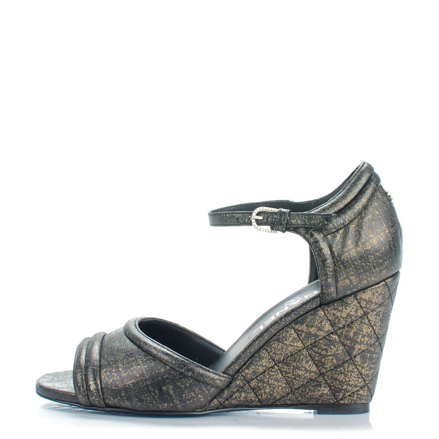 Fantasy Lambskin Quilted Wedge Sandals 38 Black Gold
