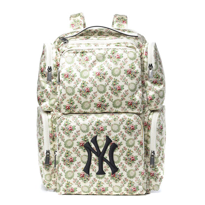 Gucci X MLB Satin Floral Print NY Yankees Patch Backpack Ivory Green 1 of 13