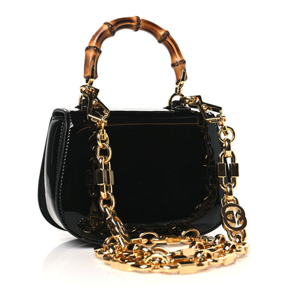 Gucci Patent Crystal Mini Bamboo 1947 Top Handle Chain Bag Black 3 of 11