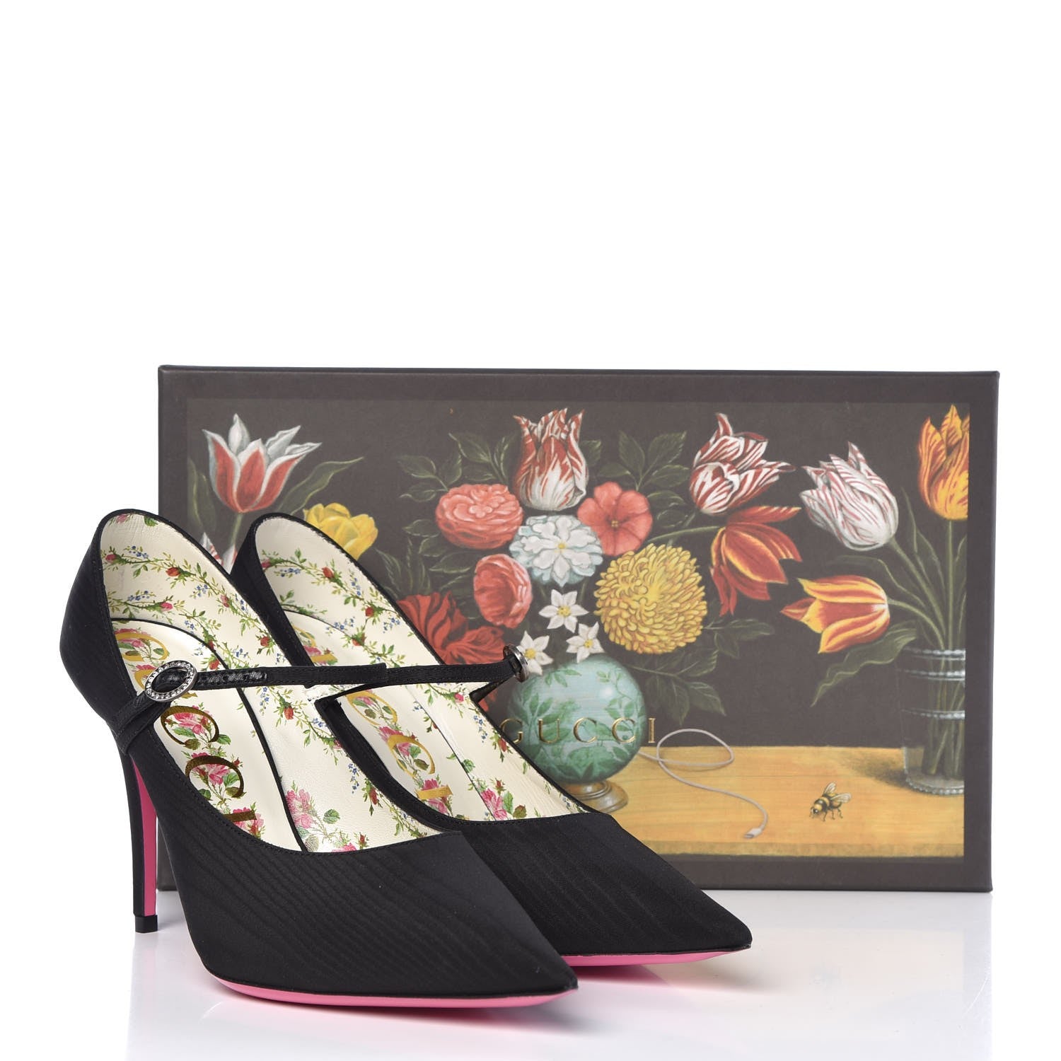 Gucci Moire Fabric Virginia Mary Jane Pumps 39.5 Black 9 of 9