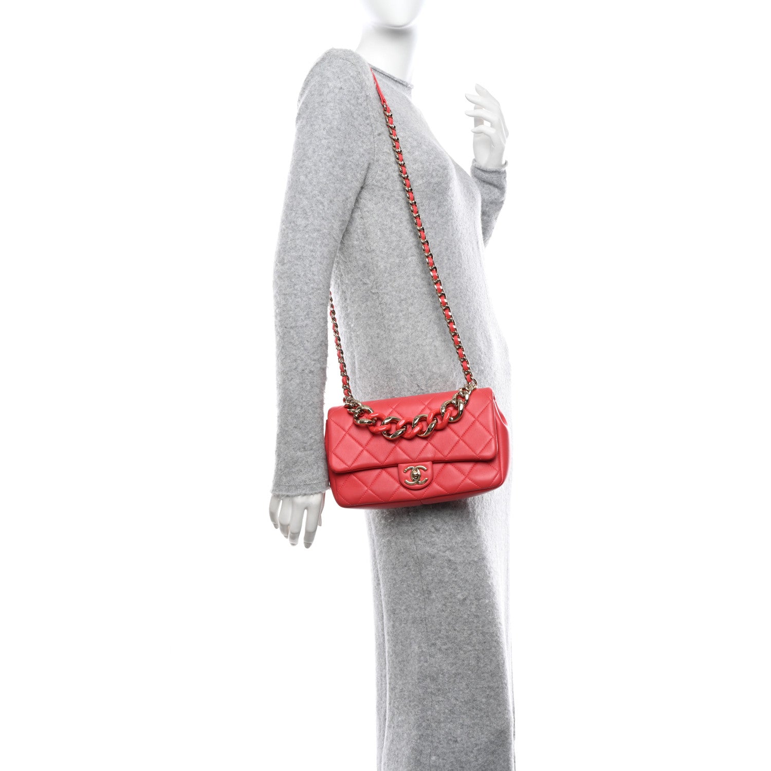 Chanel Lambskin Quilted Resin Bi-Color Chain Flap Bag Red 2 of 11