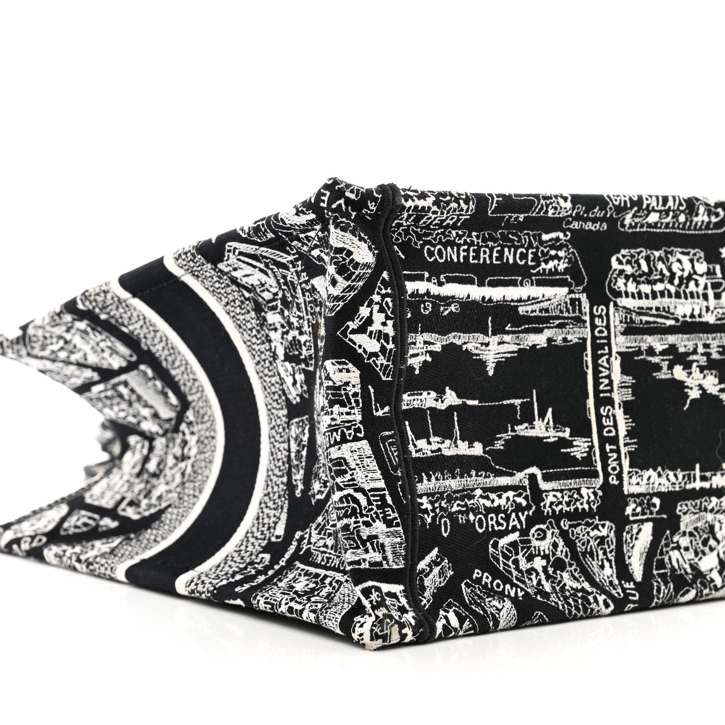 Canvas Embroidered Medium Plan De Paris Book Tote Black White