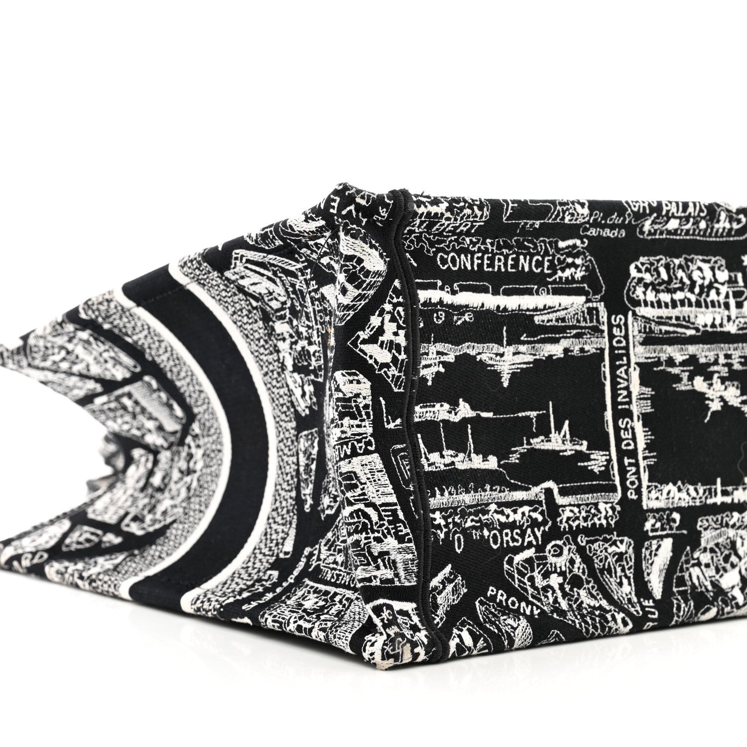 Christian Dior Canvas Embroidered Medium Plan De Paris Book Tote Black White 9 of 12