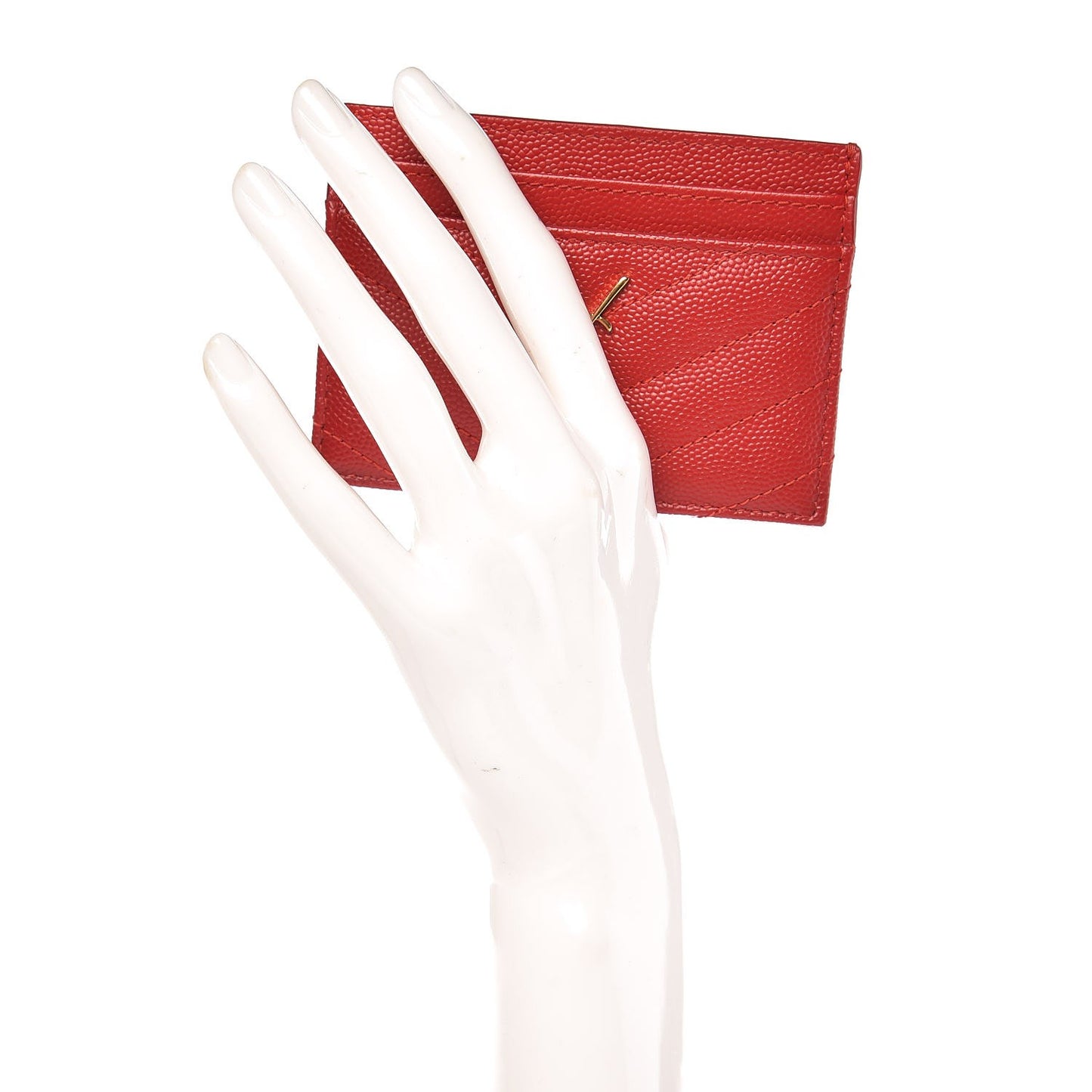 Grain De Poudre Matelasse Chevron Monogram Credit Card Case New Red