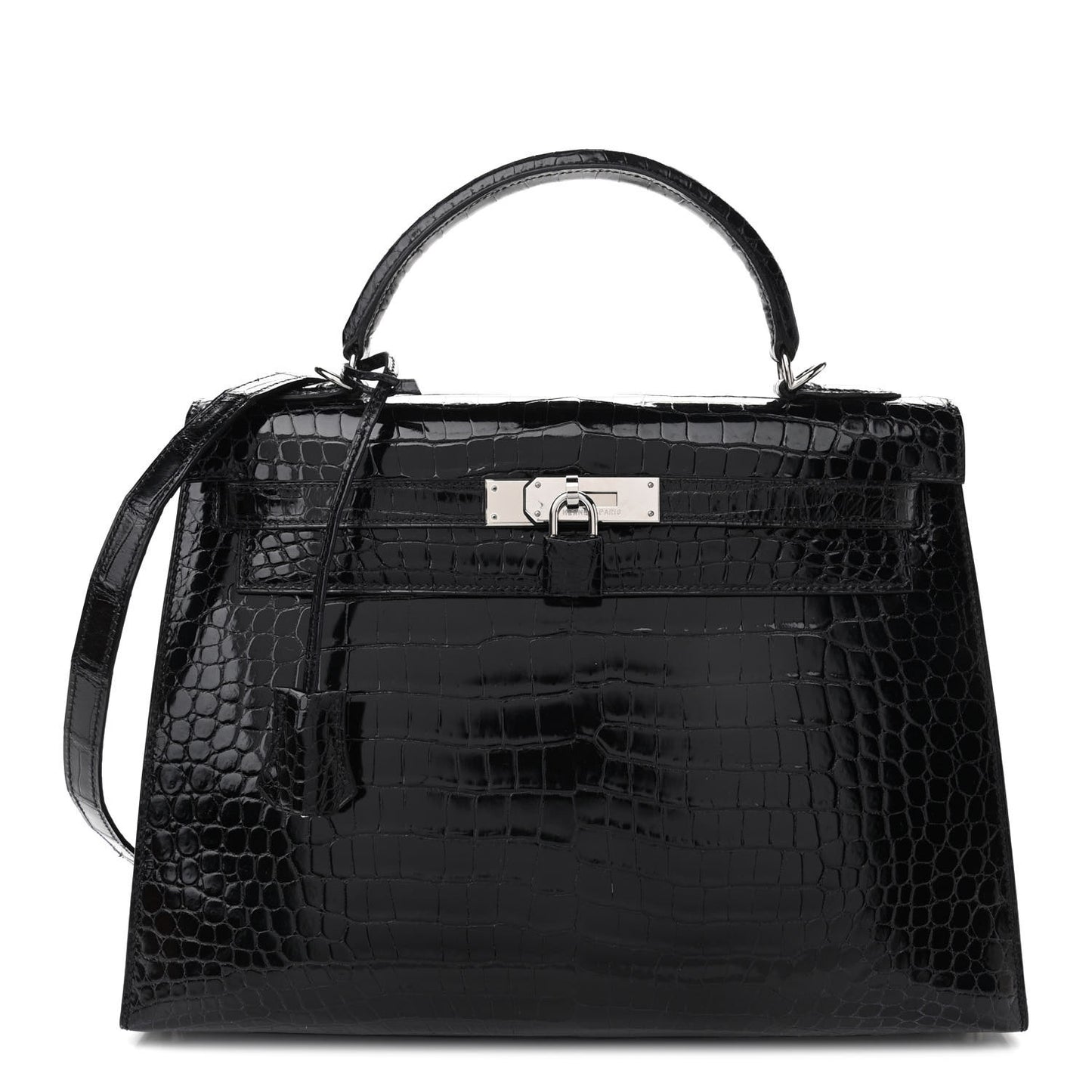 Shiny Porosus Crocodile Kelly Sellier 32 Black
