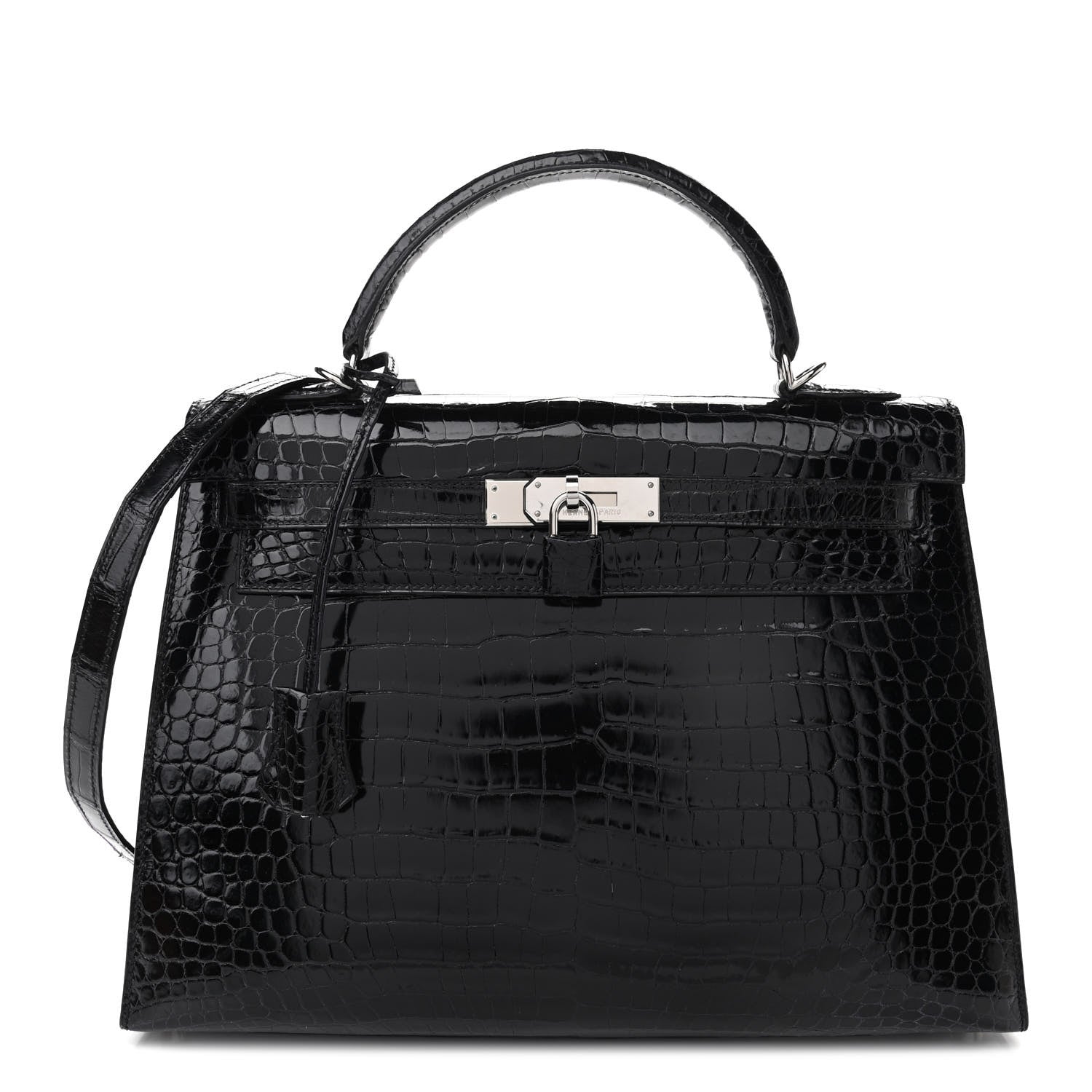 Hermes Shiny Porosus Crocodile Kelly Sellier 32 Black 1 of 11