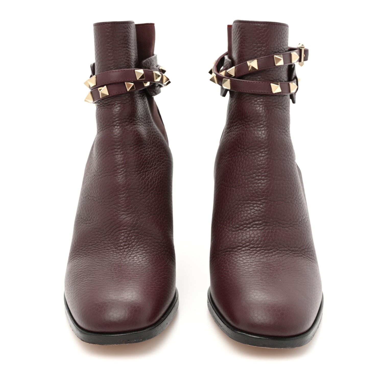 Grainy Calfskin Rockstud Chelsea 90mm Ankle Boots 39 Burgundy