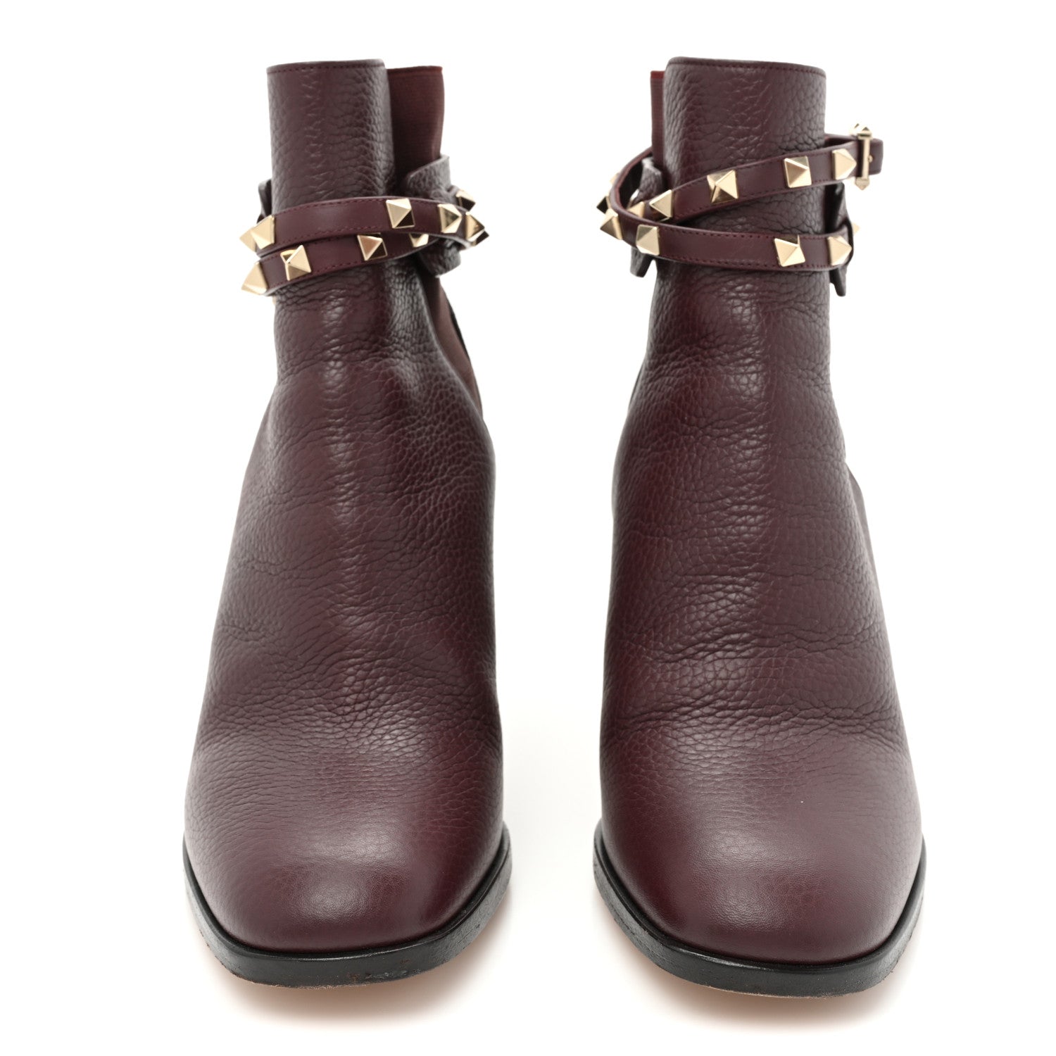 Valentino Garavani Grainy Calfskin Rockstud Chelsea 90mm Ankle Boots 39 Burgundy 2 of 9