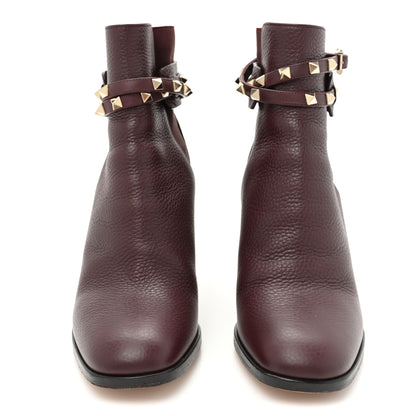 Valentino Garavani Grainy Calfskin Rockstud Chelsea 90mm Ankle Boots 39 Burgundy 2 of 9