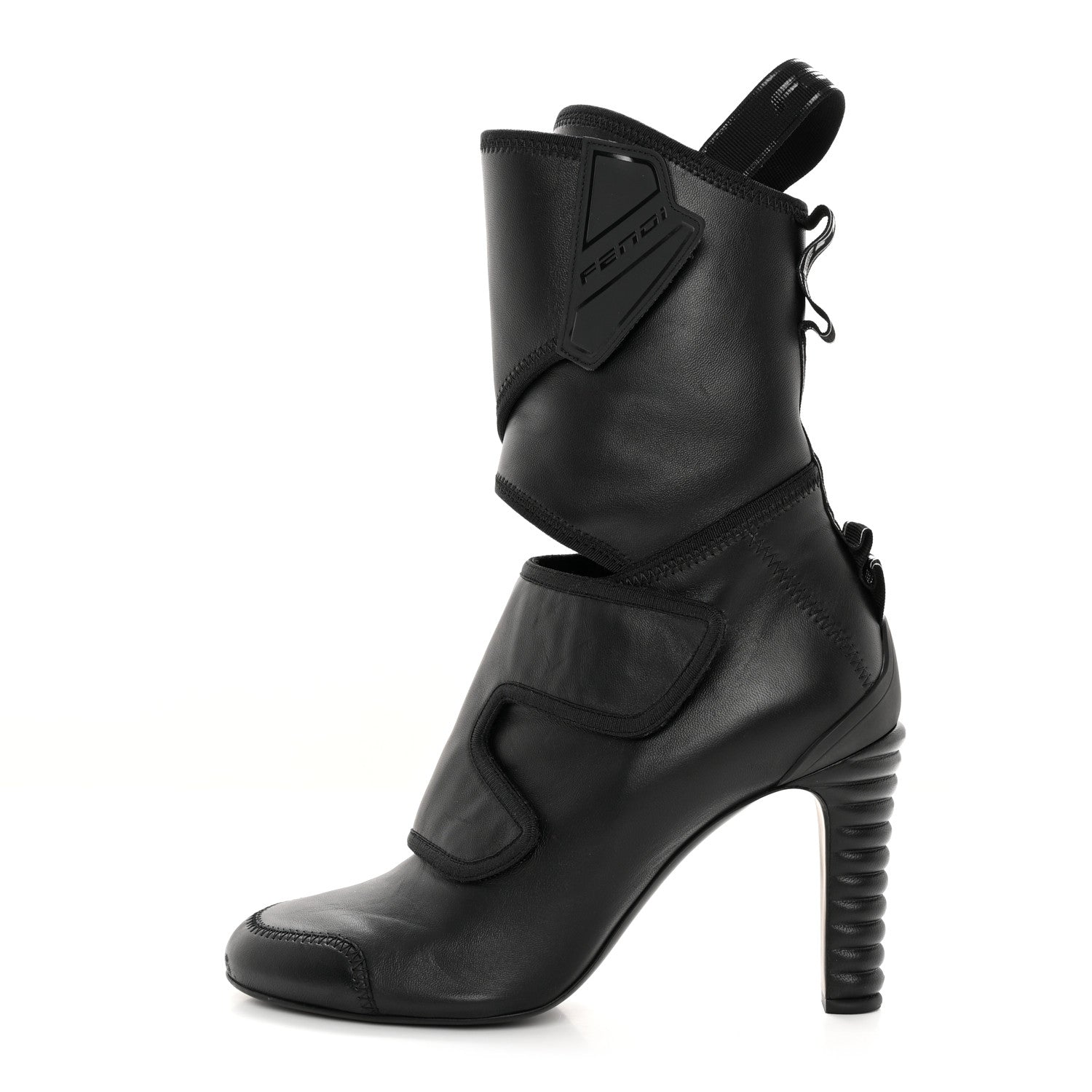 Fendi Vitello Logo Tape Promenade Ankle Boots 40 Black 1 of 13