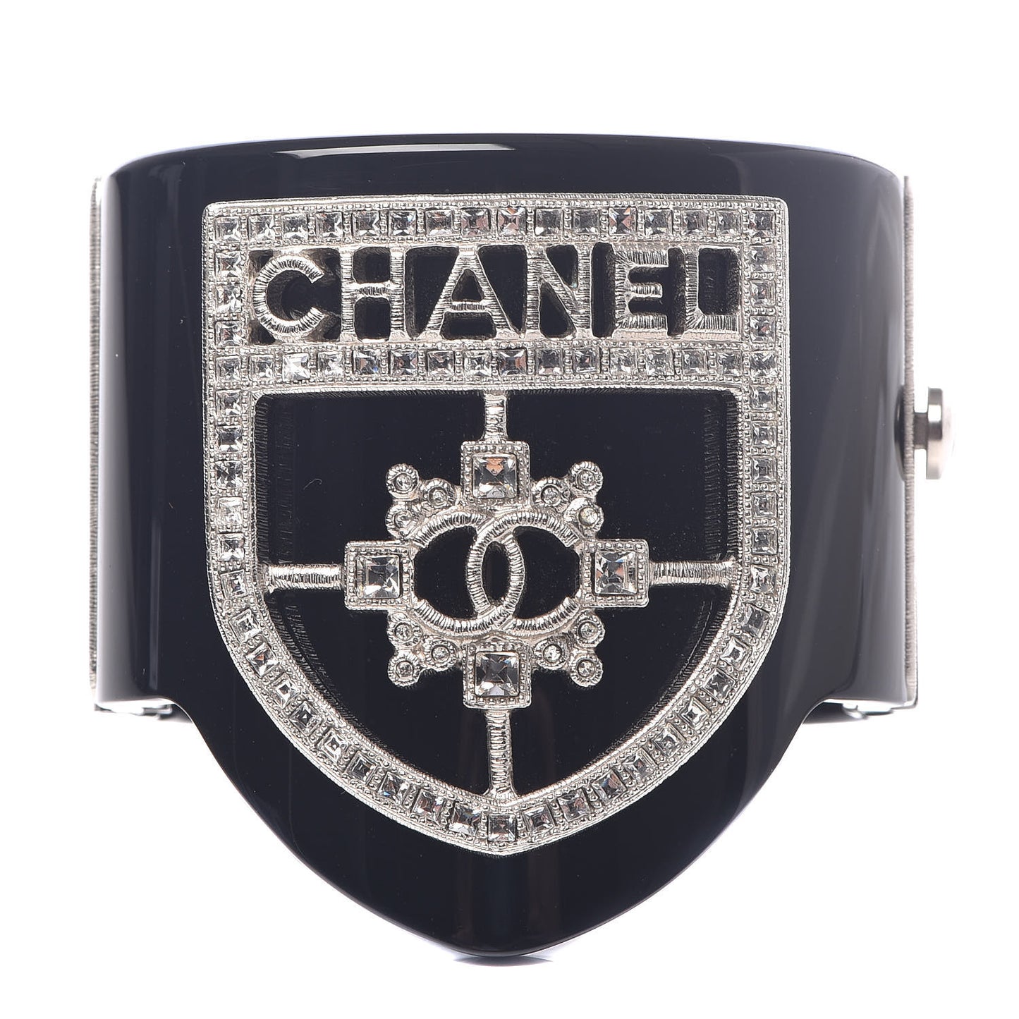 Resin Swarovski Baguette Crystal CC Shield Cuff Black