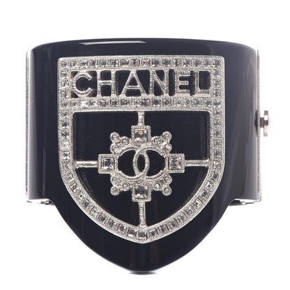 Chanel Resin Swarovski Baguette Crystal CC Shield Cuff Black 1 of 6