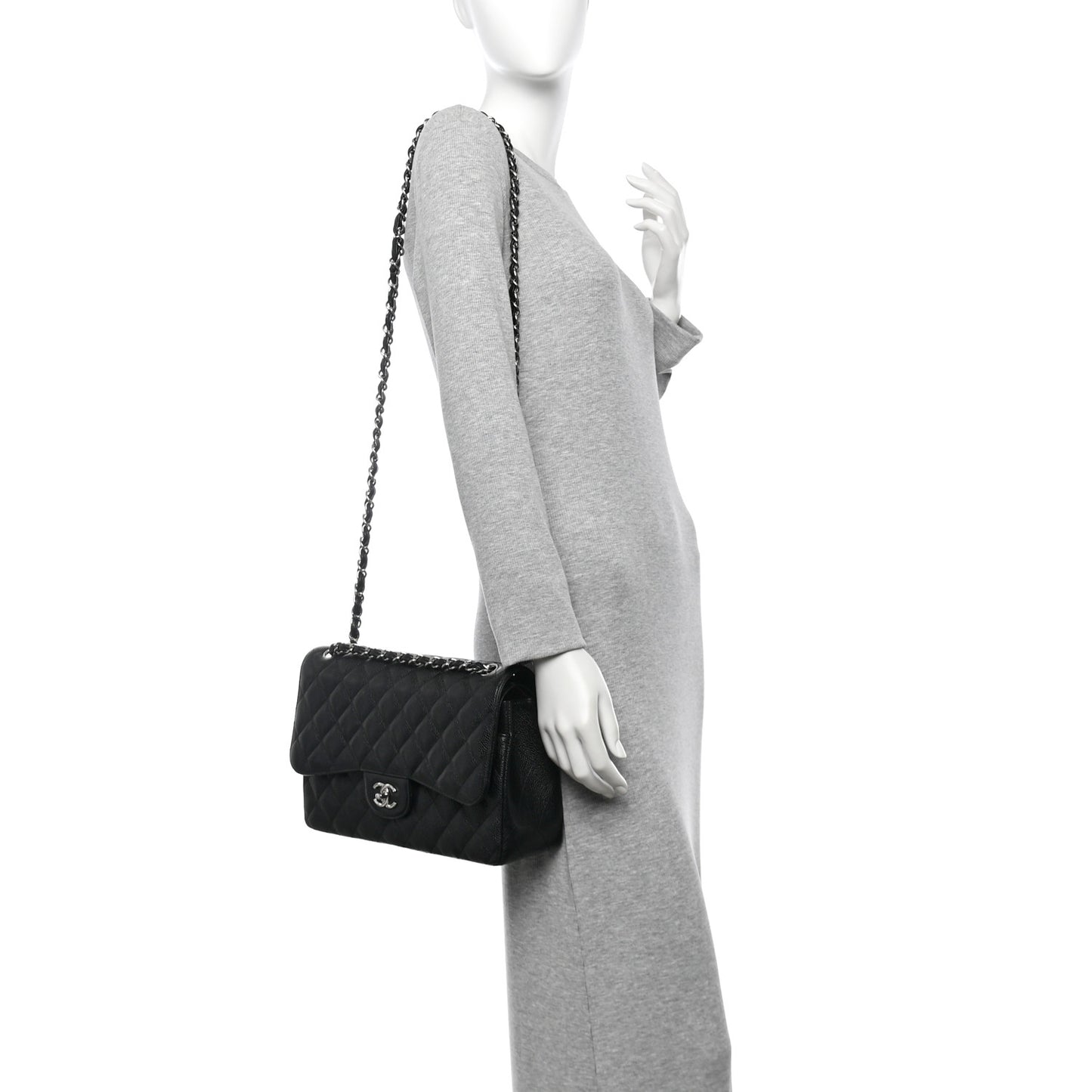 Caviar Quilted Jumbo Double Flap Black