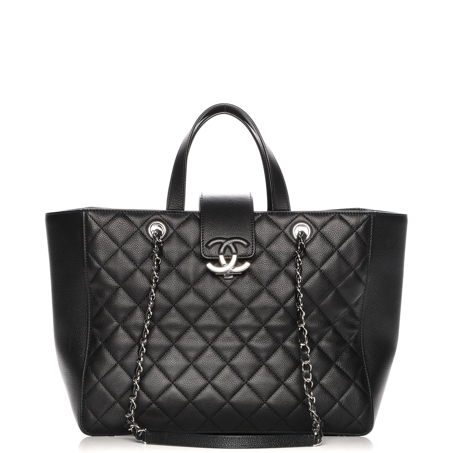 Caviar Quilted Large CC Box Shopping Tote Black