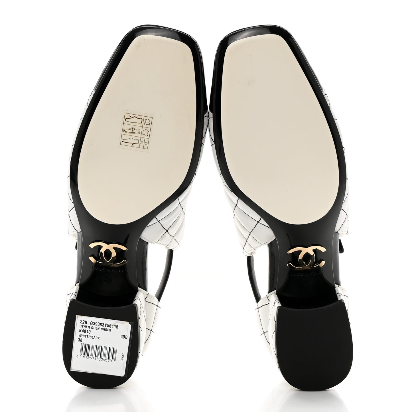 Lambskin Patent Quilted Cap Toe Mary Jane Flats 38 White Black