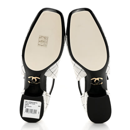 Chanel Lambskin Patent Quilted Cap Toe Mary Jane Flats 38 White Black 5 of 8