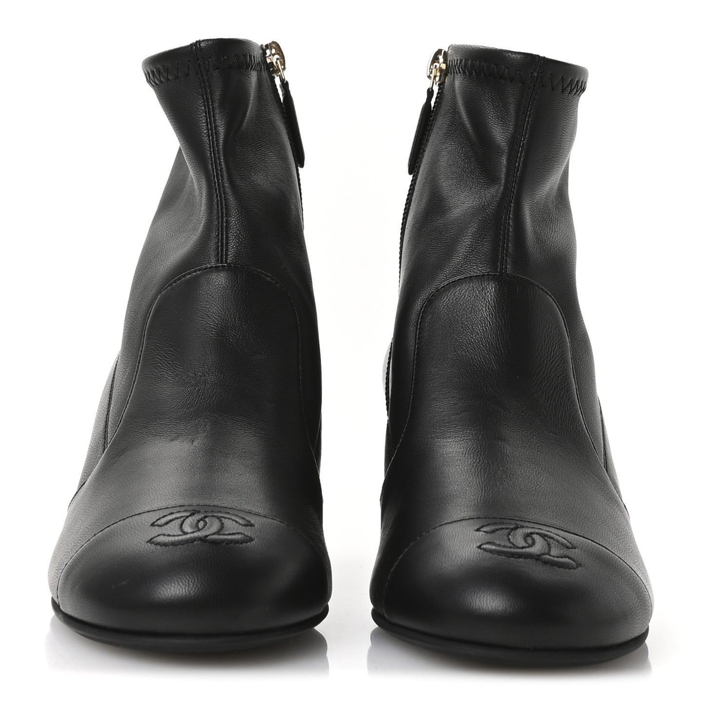 Stretch Lambskin Cap Toe CC Short Boots 38 Black
