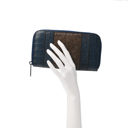 Bottega Veneta Crocodile Ostrich Zip Around Wallet Pacific 2 of 6