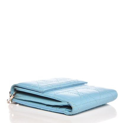 Christian Dior Grained Calfskin Cannage Lady Dior French Wallet Light Blue 4 of 9