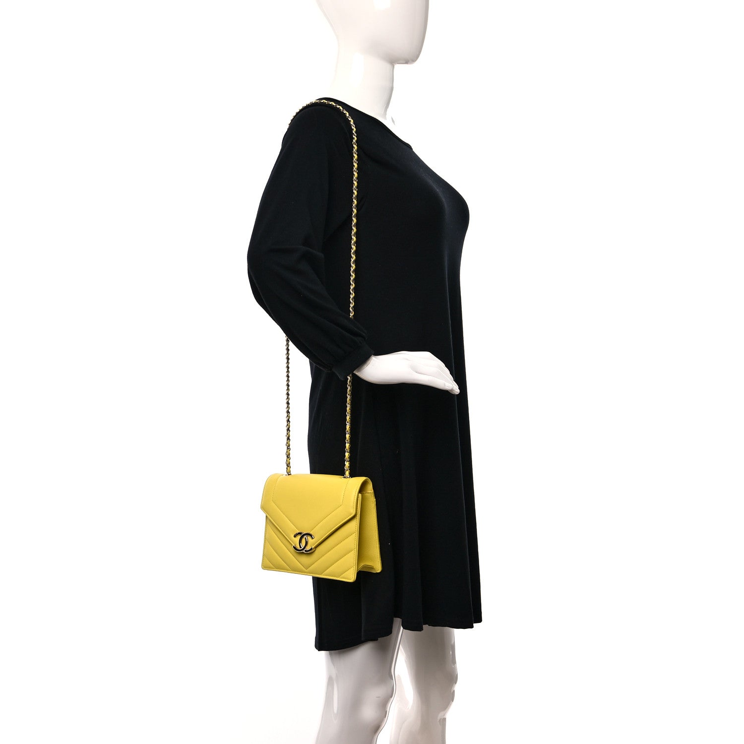 Chanel Calfskin Quilted Chevron Small Envelope Flap Yellow 2 of 9