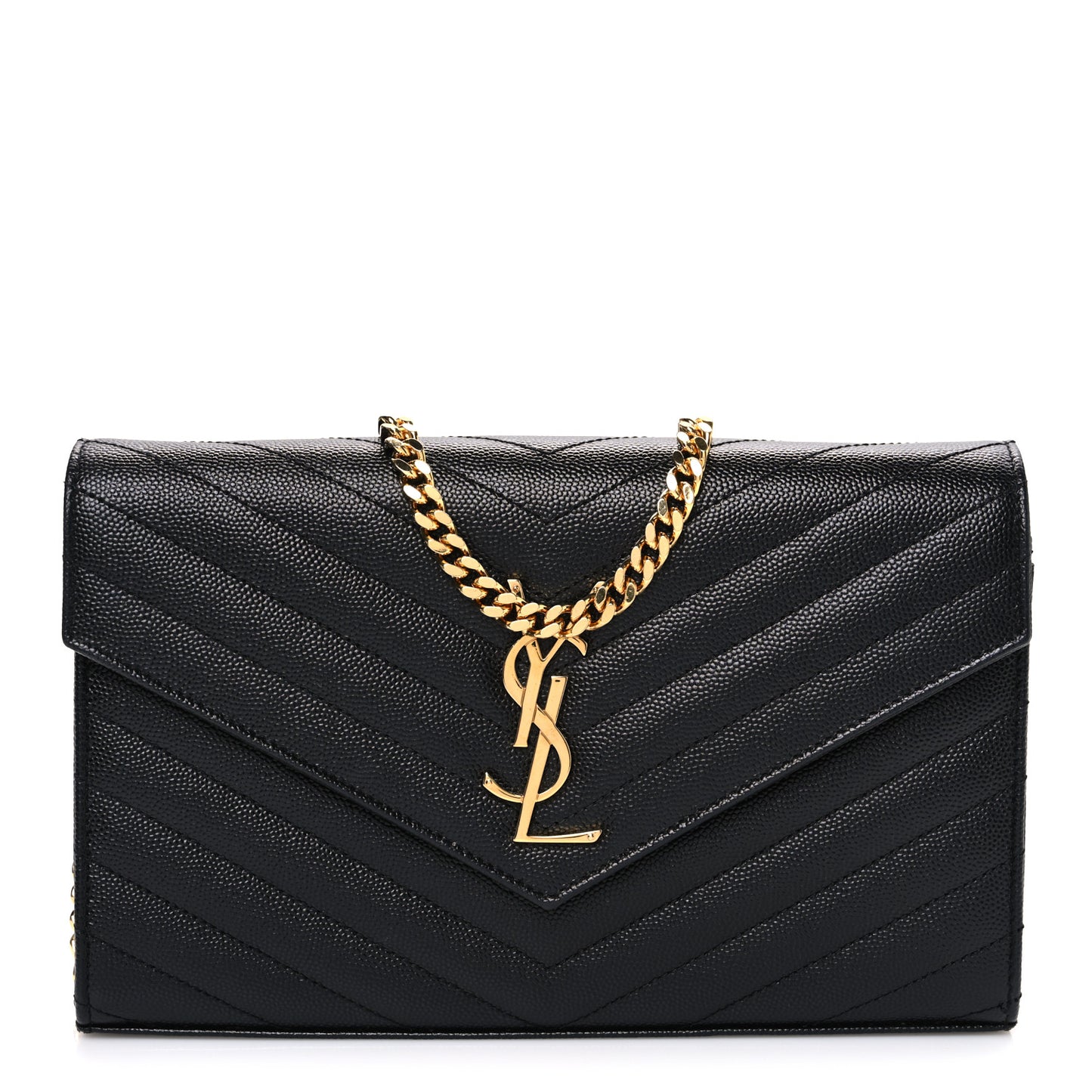 Grain De Poudre Matelasse Chevron Monogram Chain Wallet Black