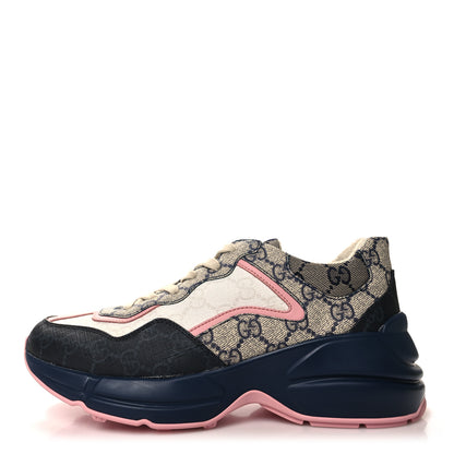 Gucci GG Supreme Monogram Mix Monogram Womens Rhyton Sneakers 37 Black Blue Wild Rose White Beige 1 of 8