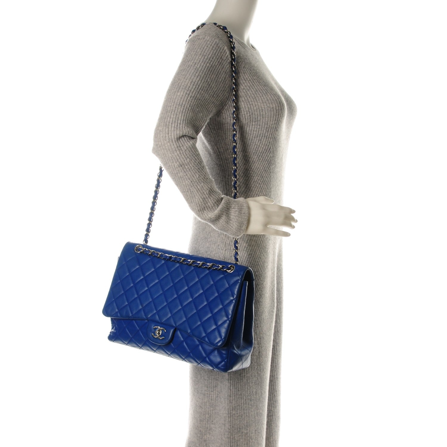 Chanel Lambskin Quilted Maxi Single Flap Blue 2 of 7