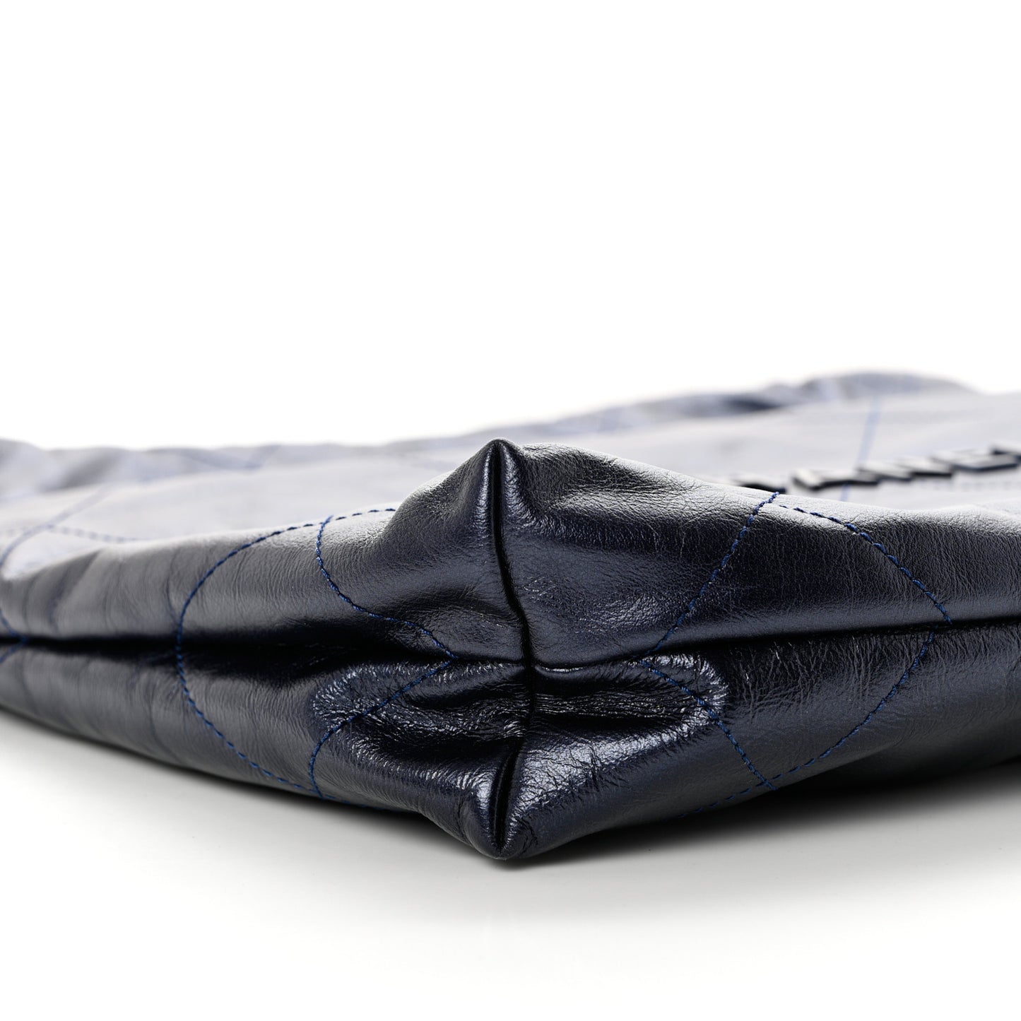 Metallic Calfskin Quilted Chanel 22 Navy Blue