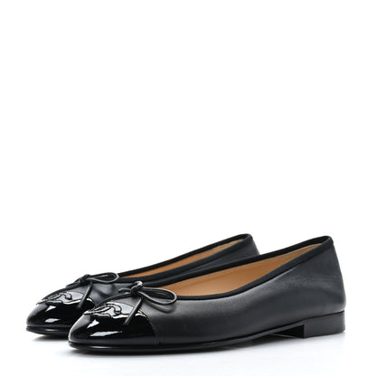 Chanel Lambskin Patent CC Cap Toe Ballerina Flats 36.5 Black 3 of 8