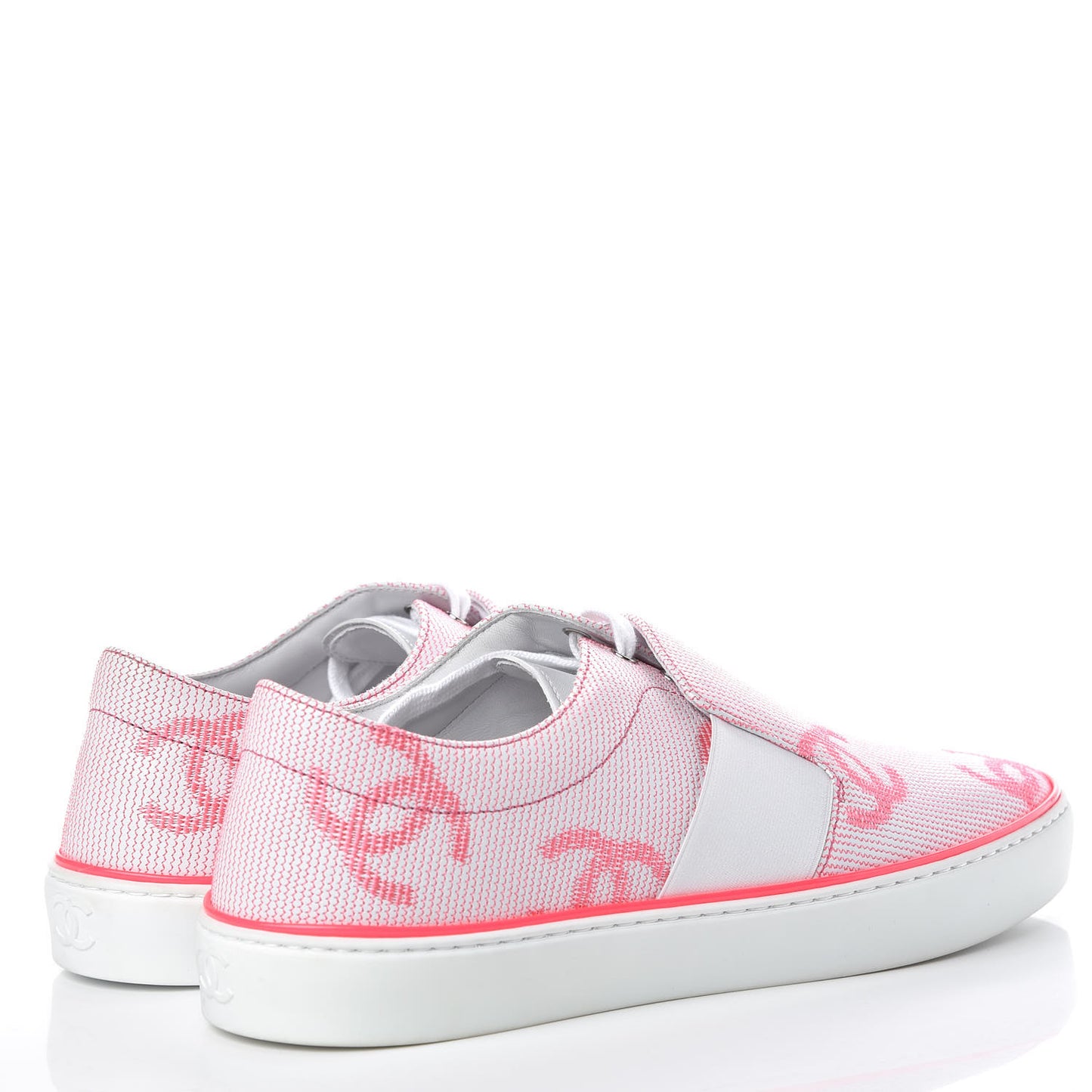 Embroidered Calfskin Womens CC Sneakers 40 White Fluo Pink