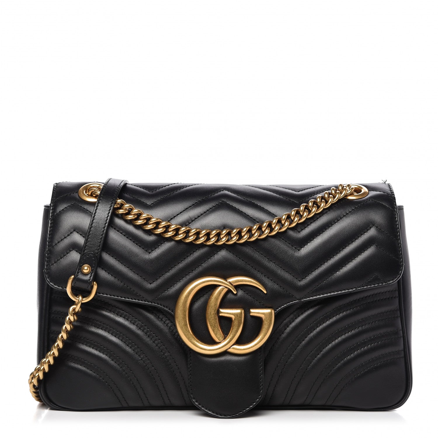 Gucci Calfskin Matelasse Medium GG Marmont Shoulder Bag Black 1 of 10
