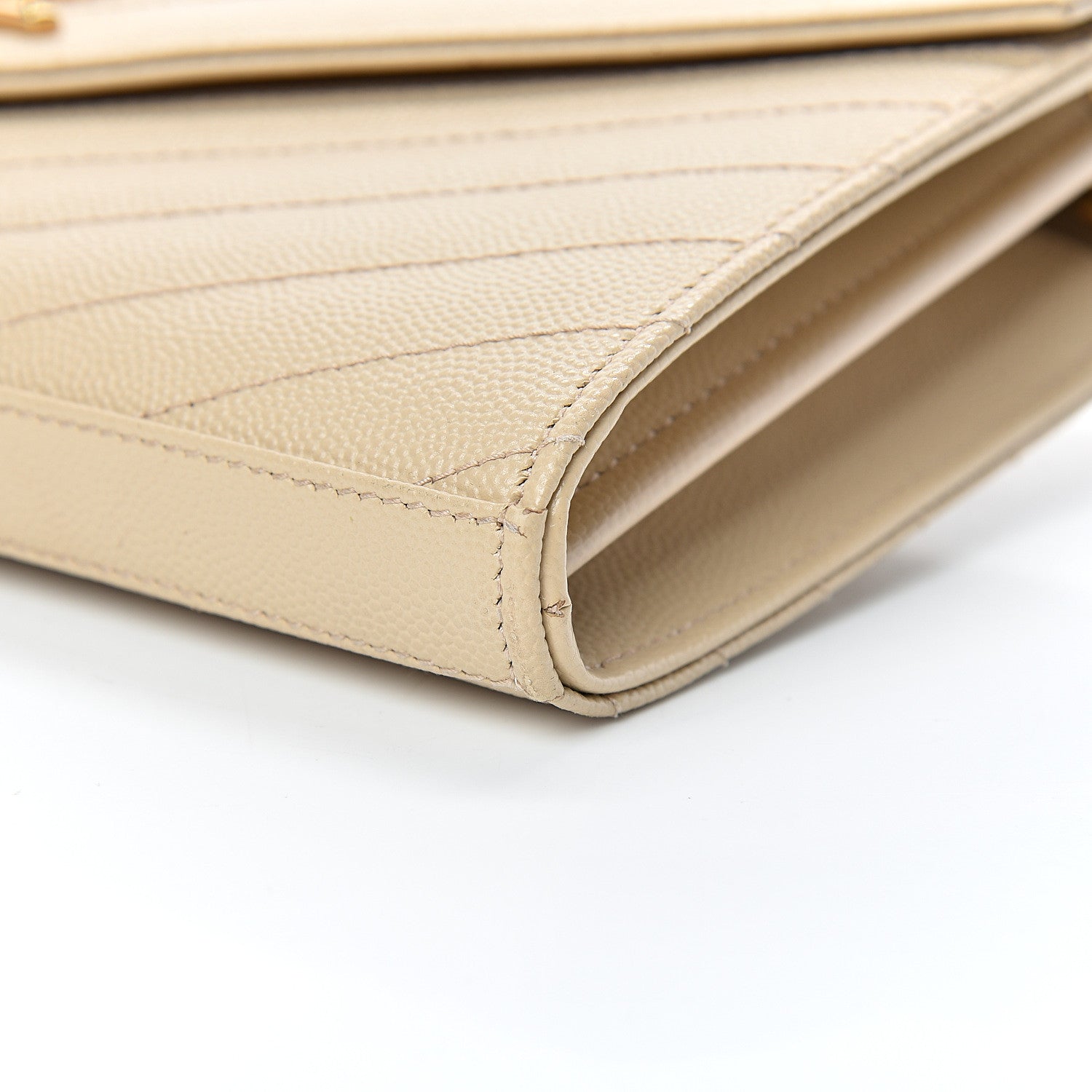 Saint Laurent Grain De Poudre Matelasse Chevron Monogram Chain Wallet Nude Powder 10 of 15