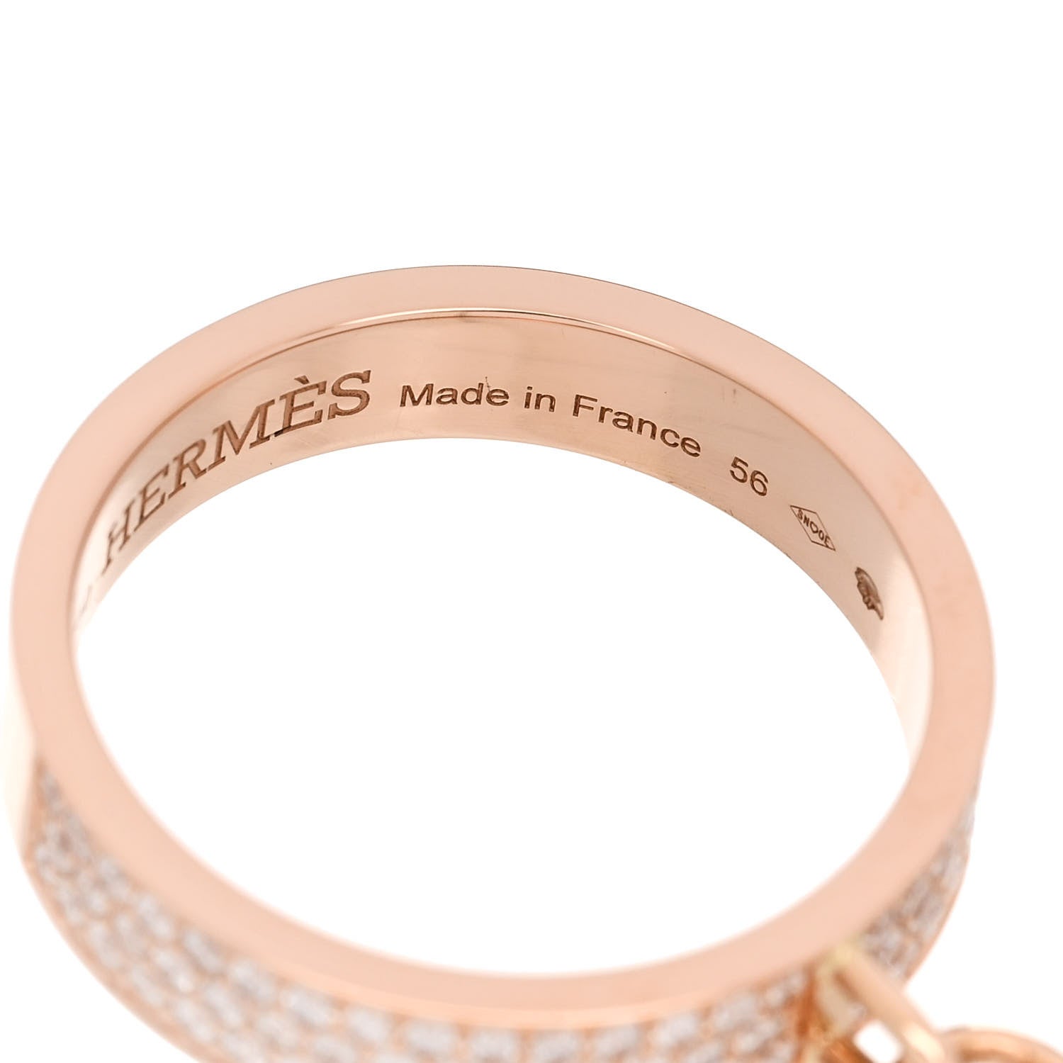 Hermes 18K Rose Gold Diamond MM Kelly Clochette Ring 56 7.5 5 of 6