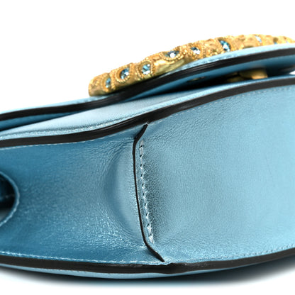 Valentino Garavani Laminated Calfskin Crystal Vlogo Small Shoulder Bag Blue 7 of 8