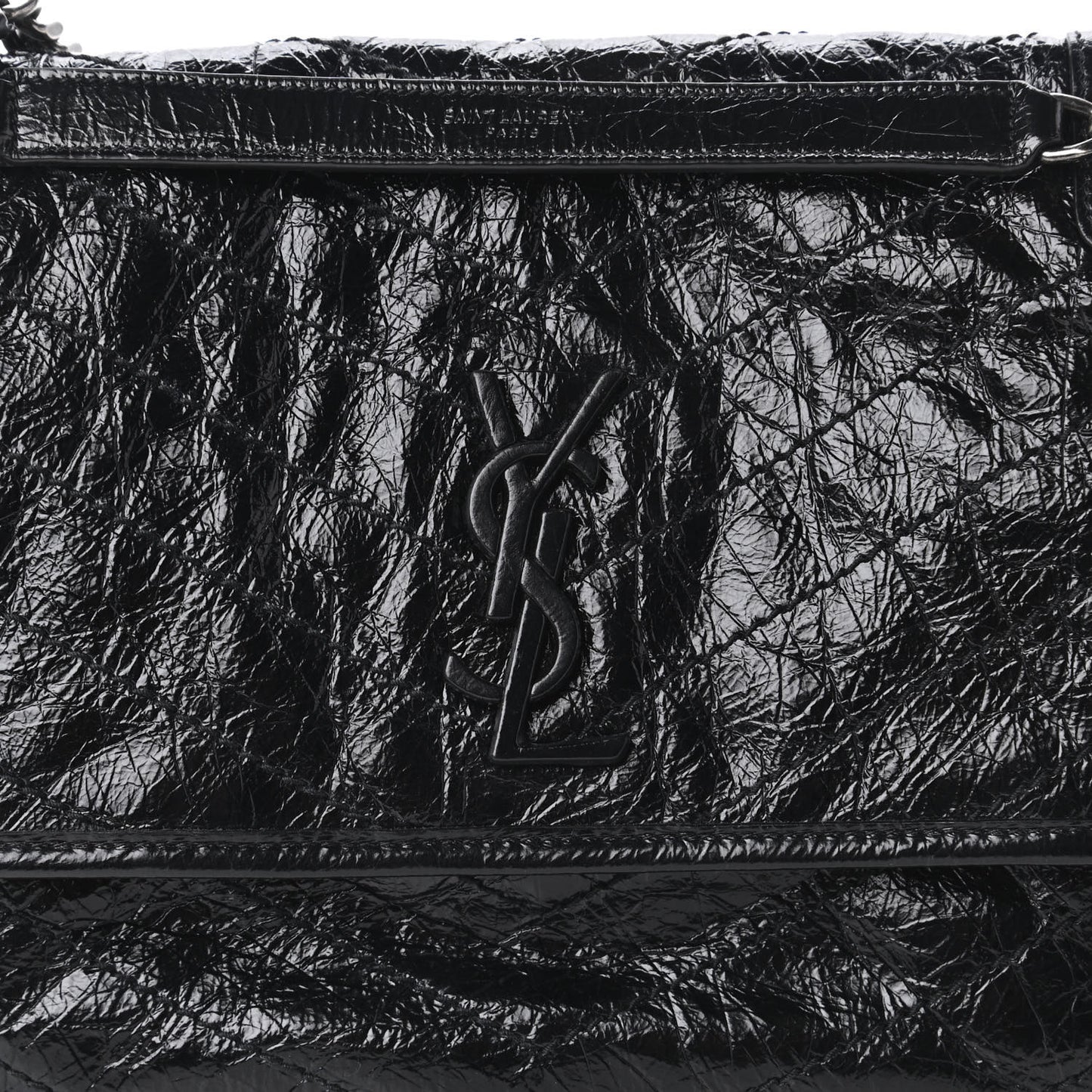 Crinkled Calfskin Matelasse Monogram Medium Niki Chain Satchel Black