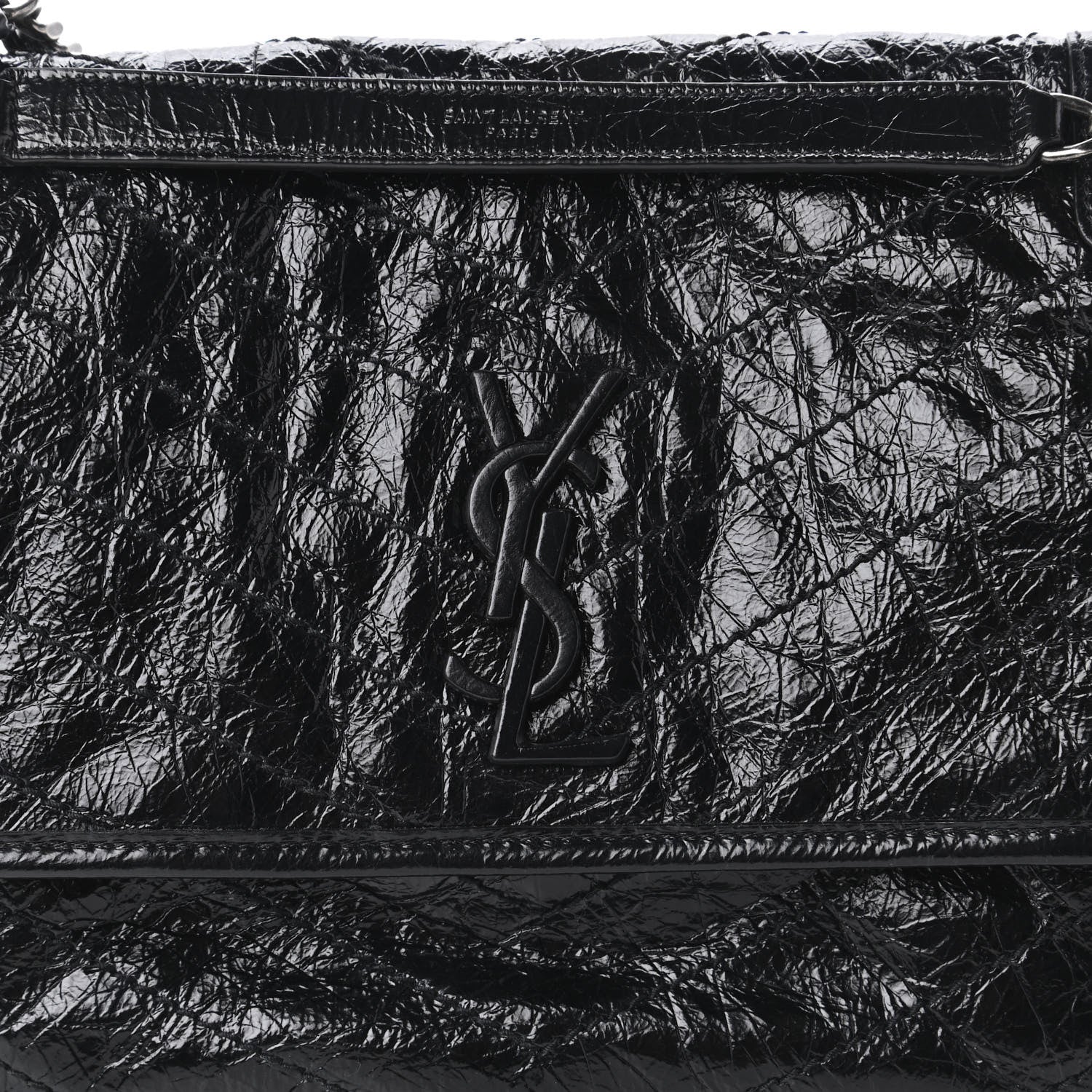 Saint Laurent Crinkled Calfskin Matelasse Monogram Medium Niki Chain Satchel Black 10 of 10